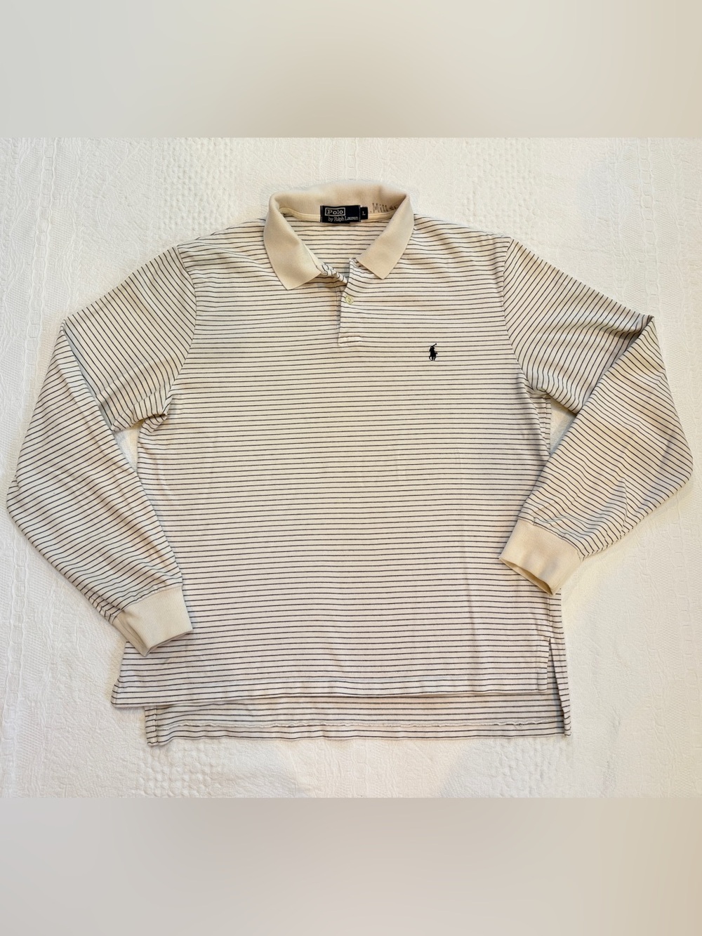 Ralph Lauren Long Sleeve Polo Shirt Striped Ivory Gray Large L